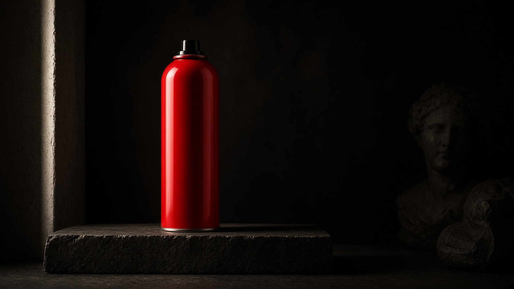 Red can in near-black catalog light