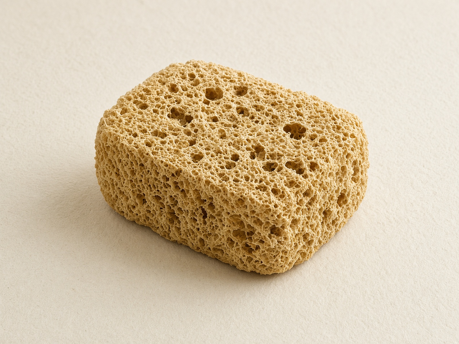 A dense natural sponge on cream archival paper